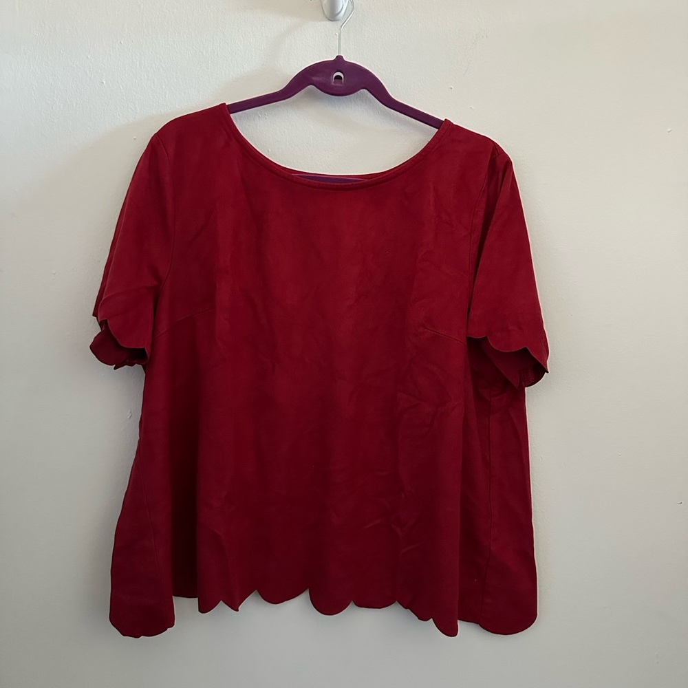 Alya Red Faux Suede Scalloped Edged Open Back Top Size 1X